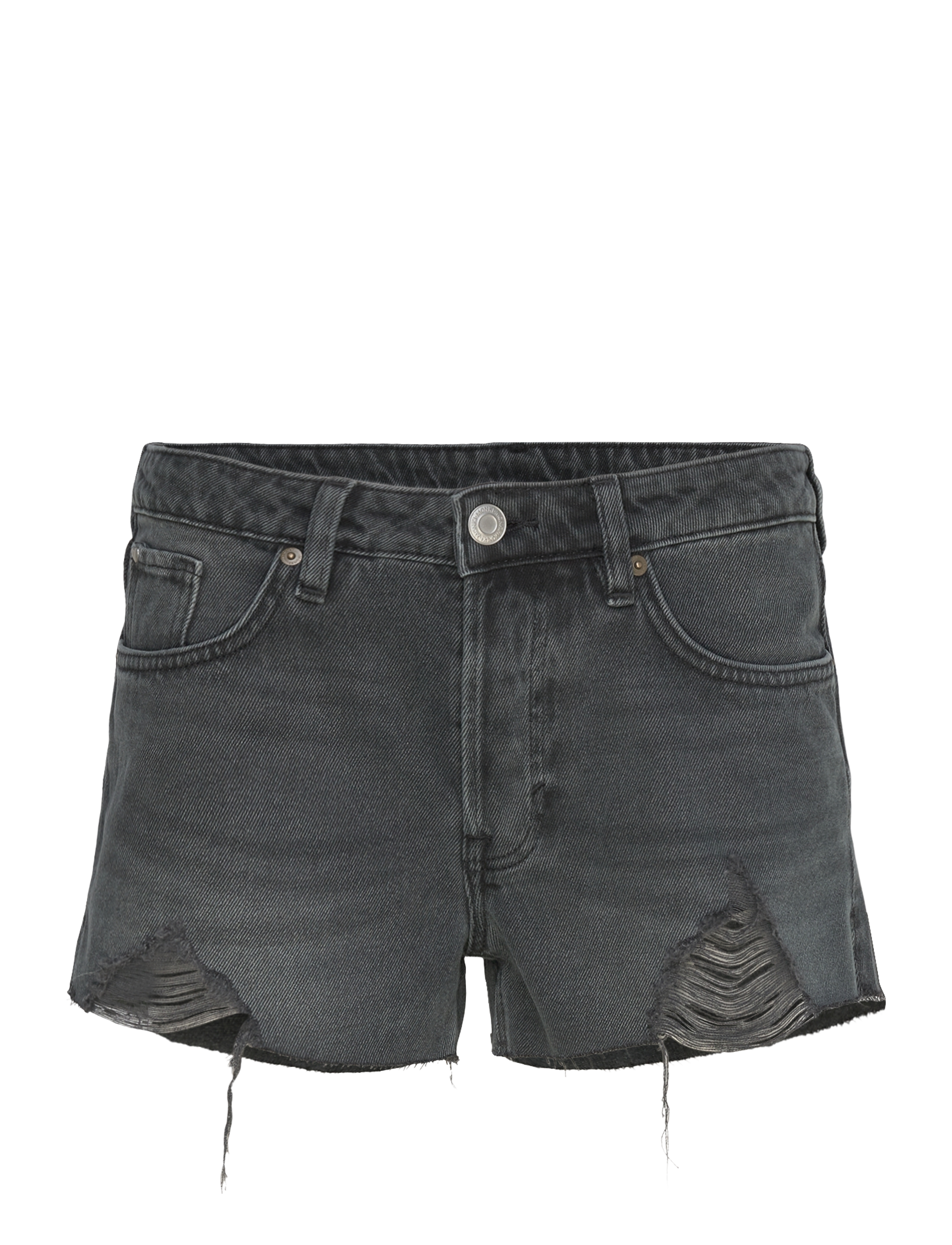 Monki Low Rise Raw Hem Mini Denim Shorts, 28, Black, Shorts > Denim Shorts, Dame