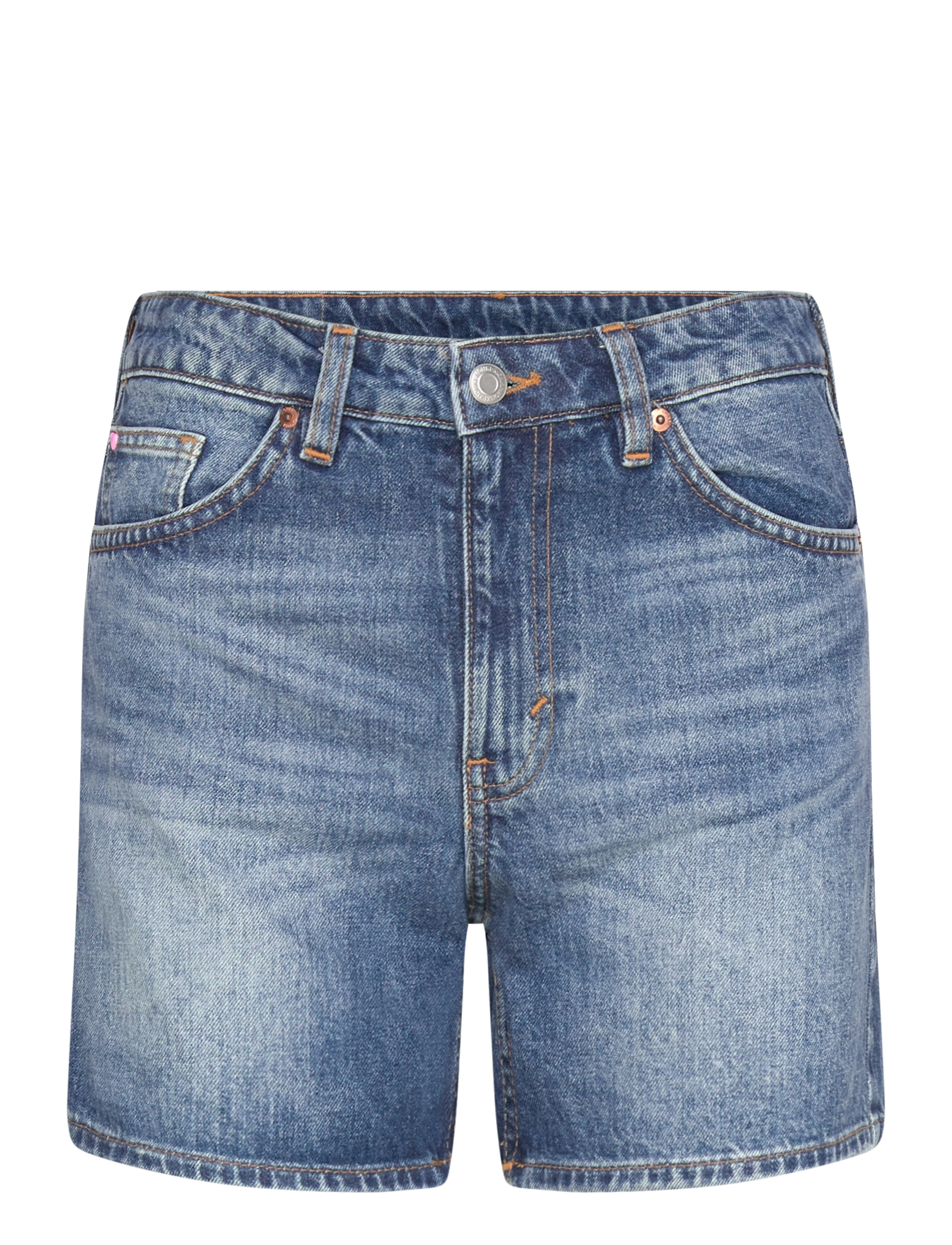 Monki Aimo Mid-Rise Straight Leg Denim Shorts - Jorts - BLUE MEDIUM DUSTY / blue