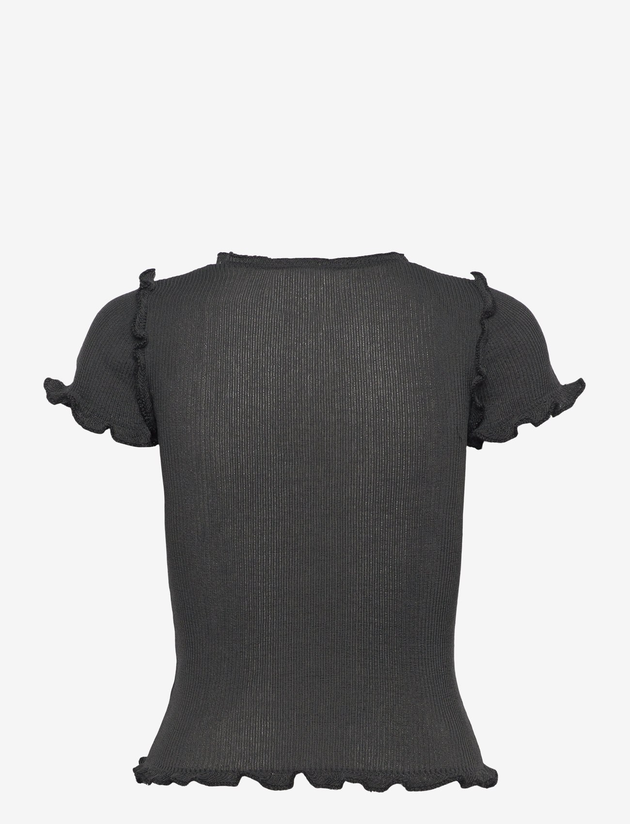 Monki - Frill-Edge Ribbed Knitted Top - t-shirts - grey dark - 1