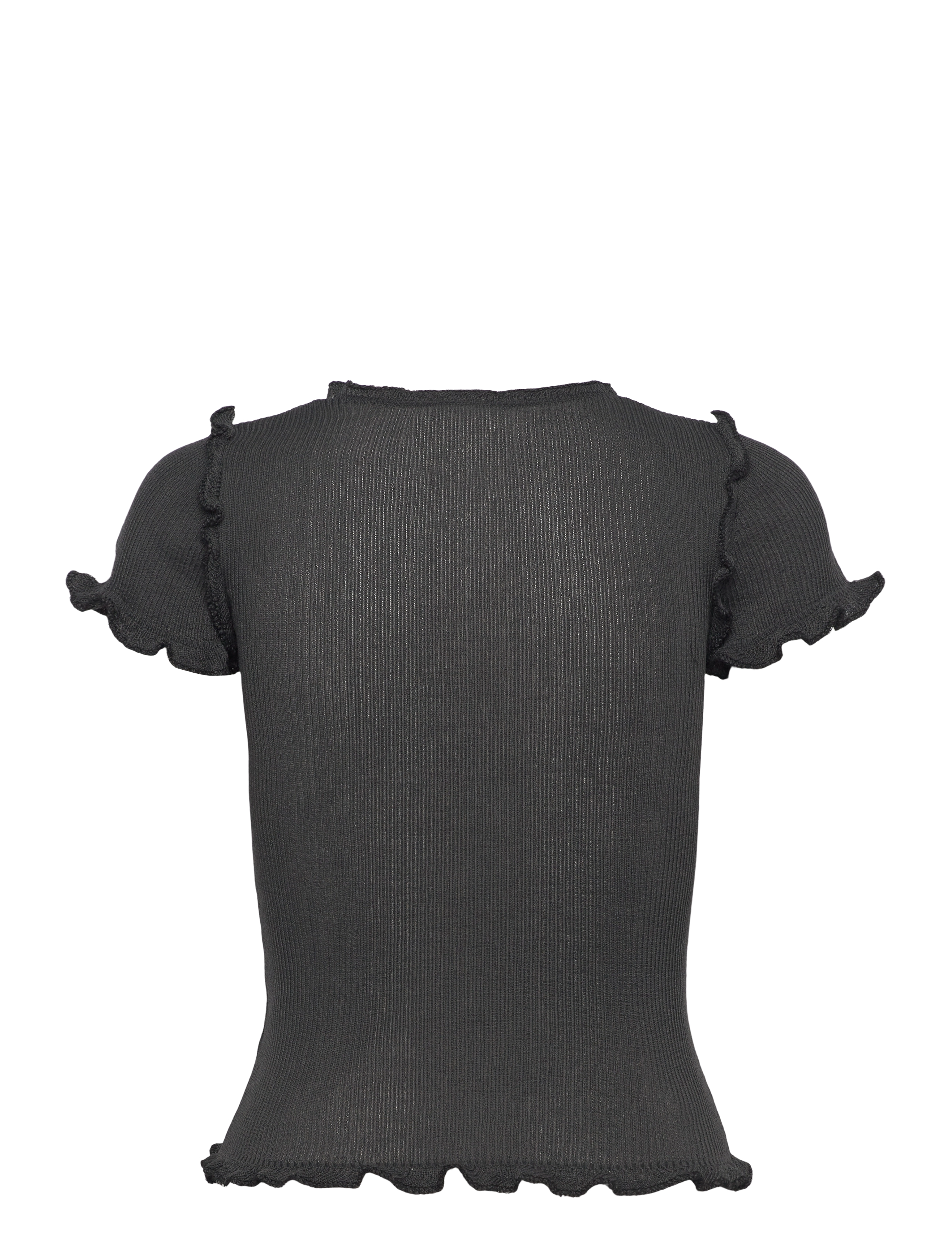 Monki - Frill-Edge Ribbed Knitted Top - t-shirts - grey dark - 1