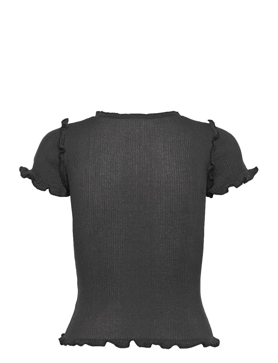 Monki - Frill-Edge Ribbed Knitted Top - t-shirts - grey dark - 1