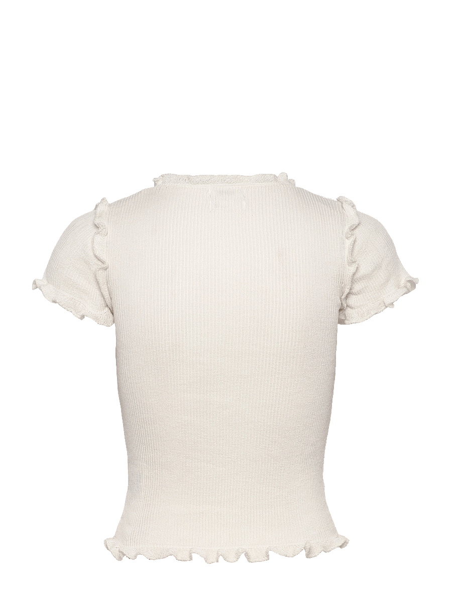 Monki - Frill-Edge Ribbed Knitted Top - t-shirts - white light - 1