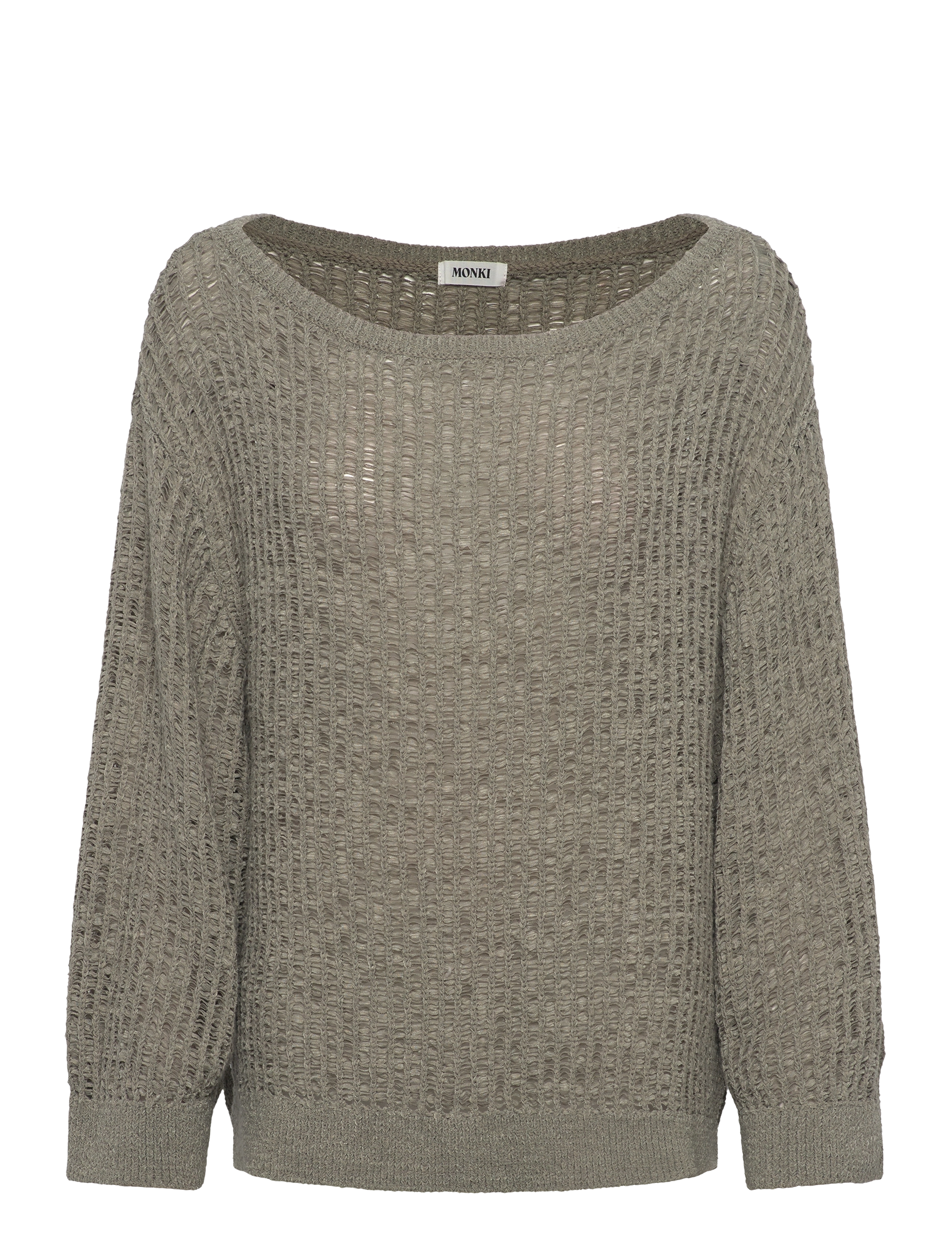 Monki Loose Open-Knit Side Slit Sweater, Kvinder, Løs Åbenstrikket Sweater, Kakigrøn, Str: S