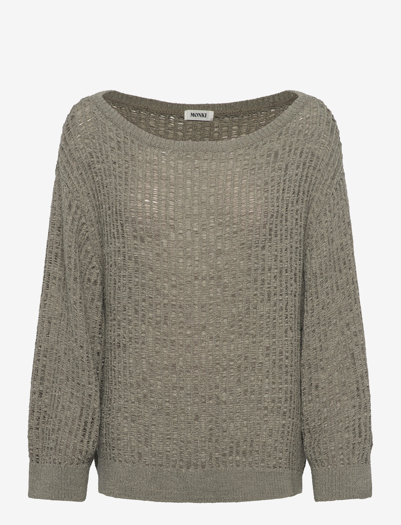 Monki - Loose Open-Knit Side Slit Sweater - stickade tröjor - khaki green medium dusty - 0