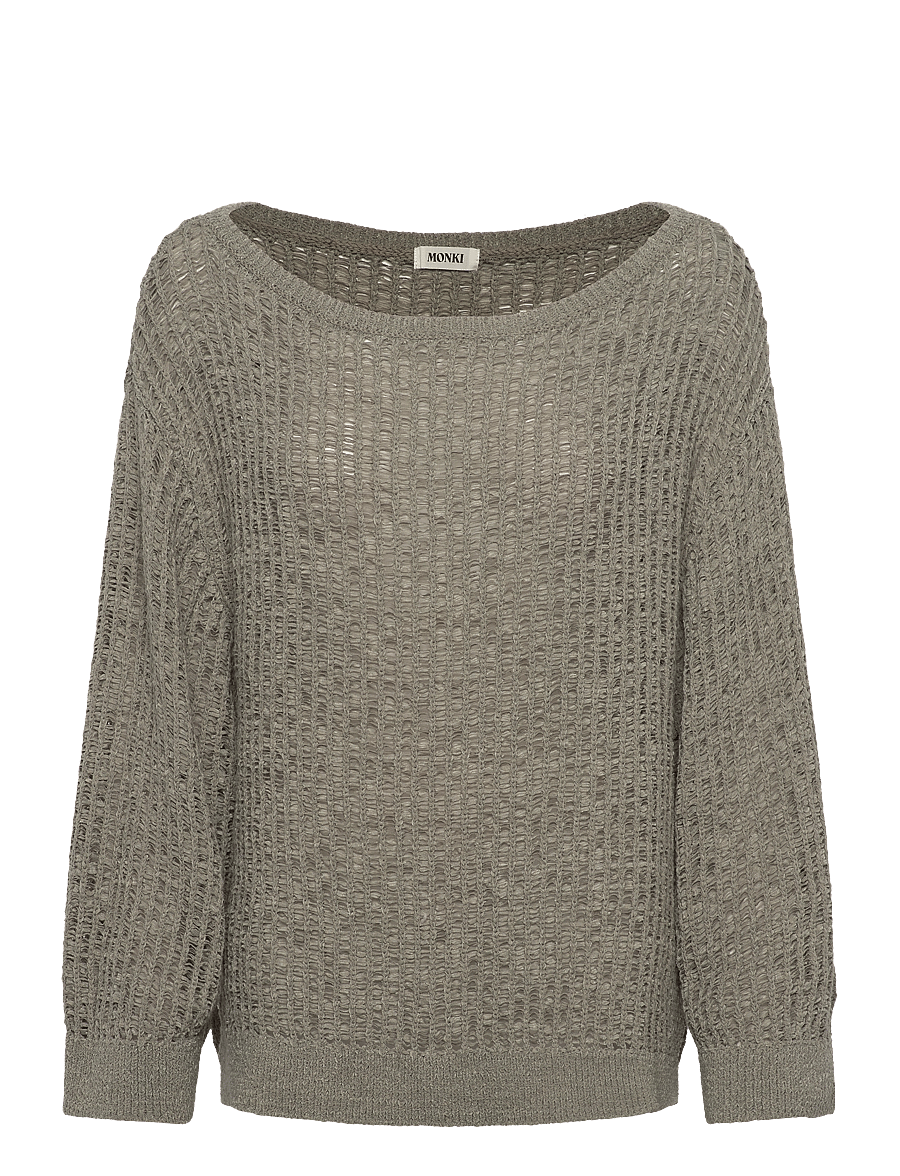Monki - Loose Open-Knit Side Slit Sweater - pullover - khaki green medium dusty - 0