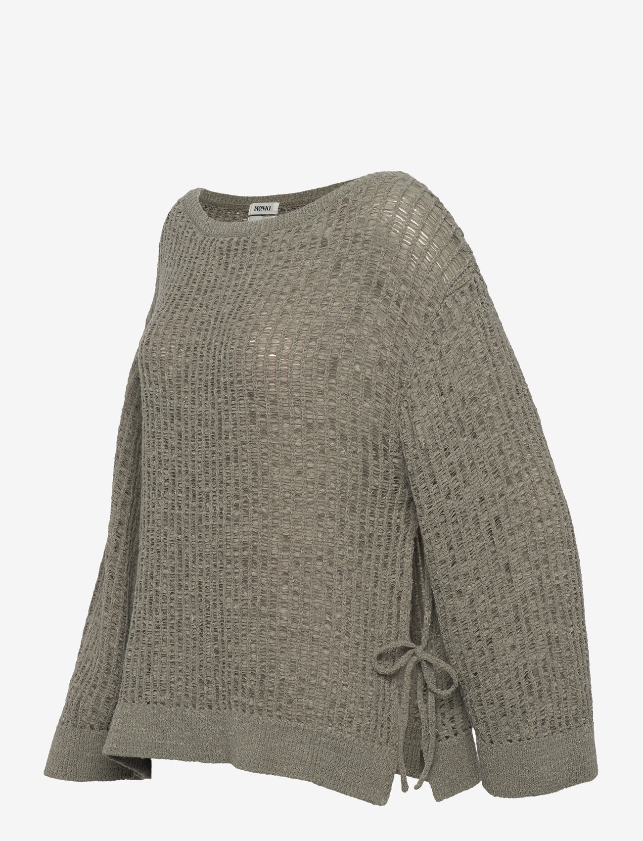 Monki - Loose Open-Knit Side Slit Sweater - stickade tröjor - khaki green medium dusty - 2