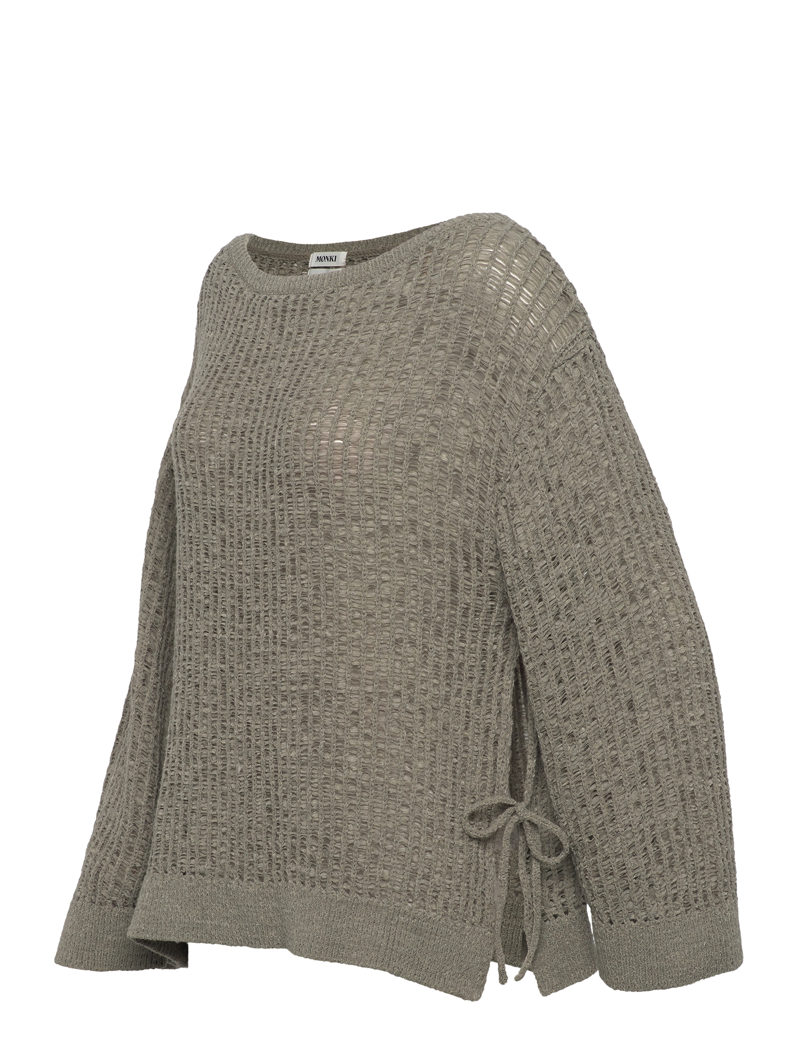 Monki - Loose Open-Knit Side Slit Sweater - jumpers - khaki green medium dusty - 2
