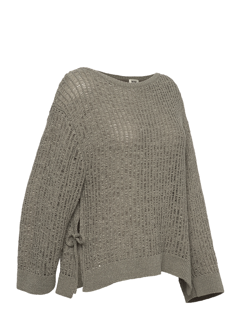 Monki - Loose Open-Knit Side Slit Sweater - pullover - khaki green medium dusty - 3