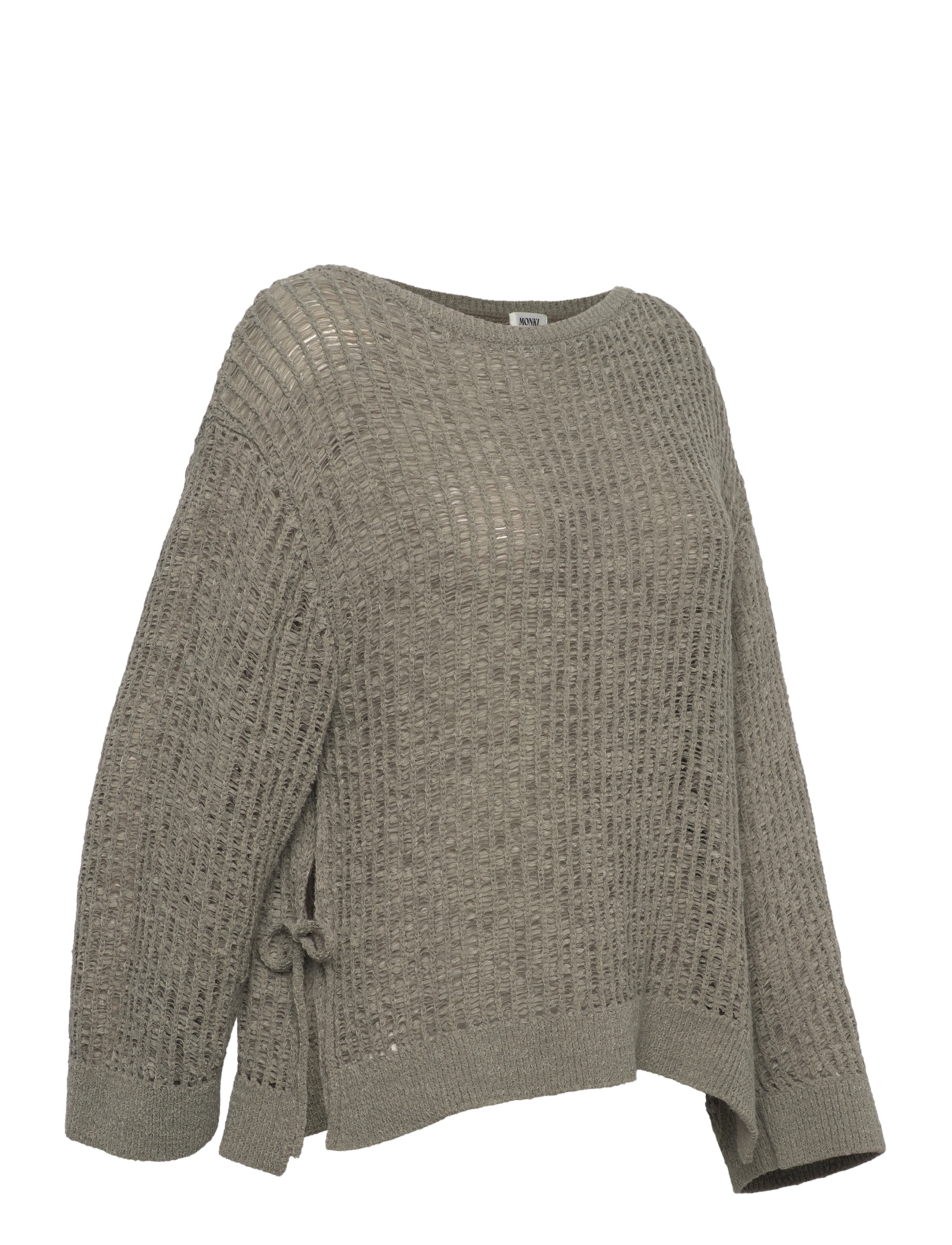 Monki - Loose Open-Knit Side Slit Sweater - jumpers - khaki green medium dusty - 3