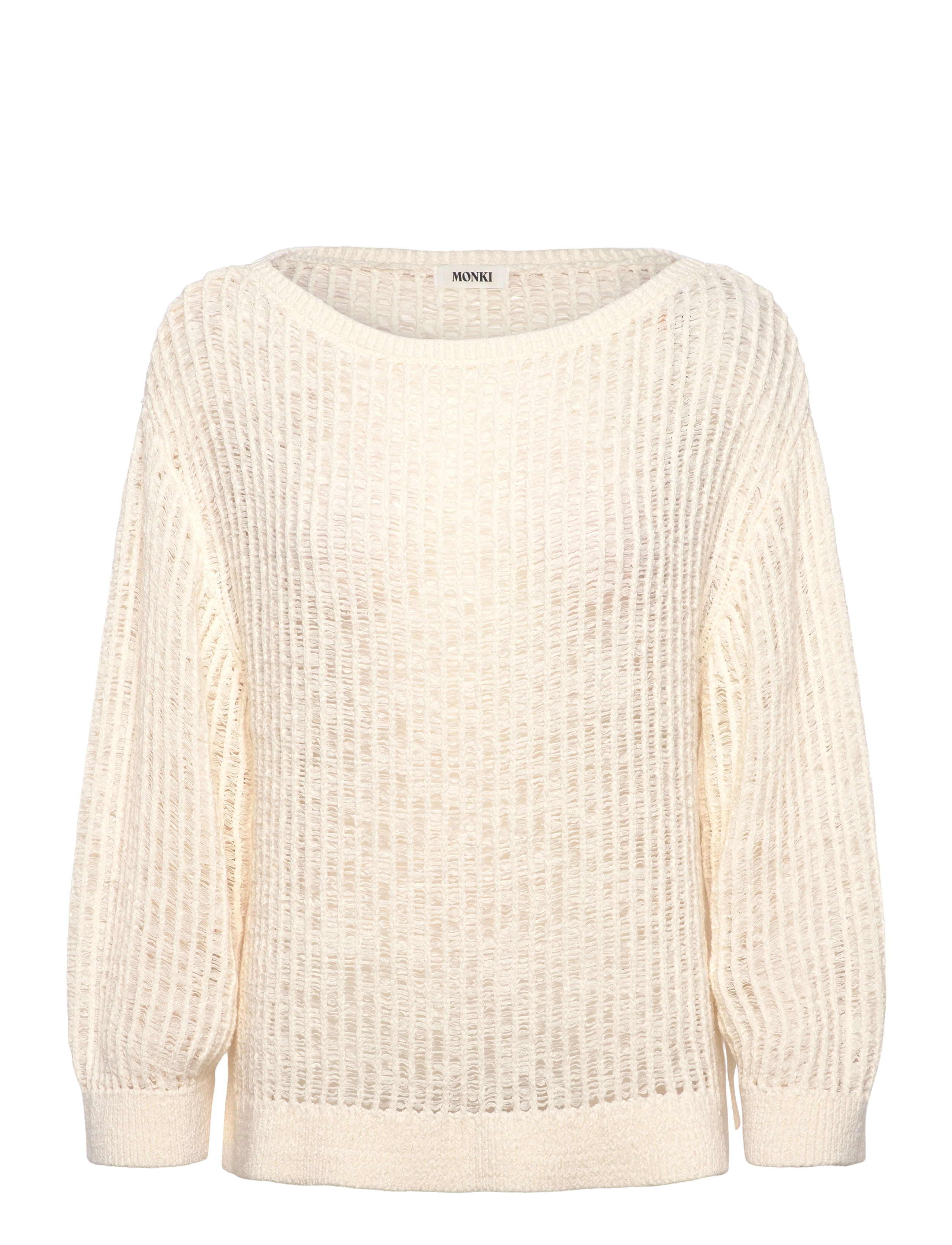Monki Loose Open-Knit Side Slit Sweater, Kvinder, Løs Åbenstrikket Sweater, Hvid, Str: XS