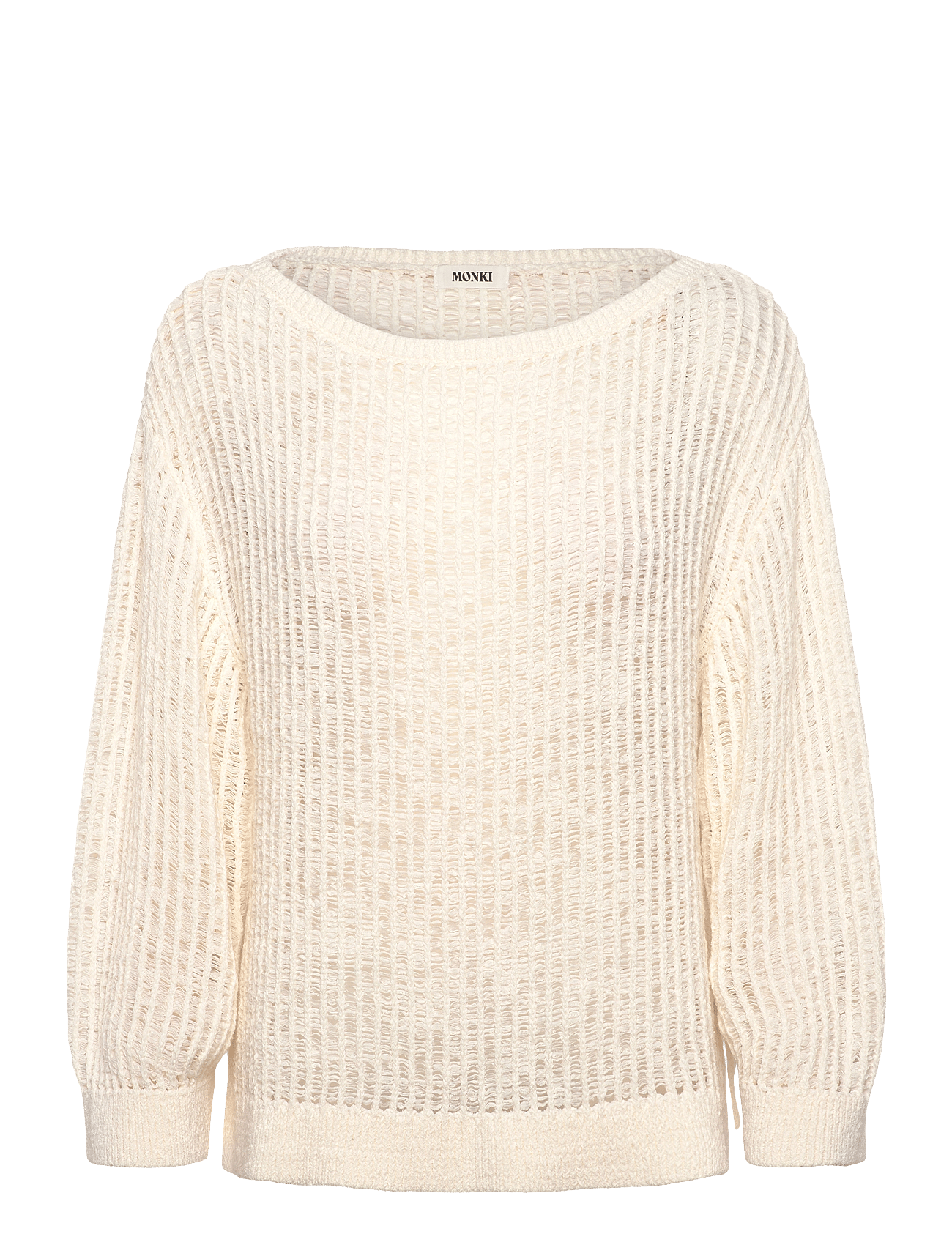 Loose Open-Knit Side Slit Sweater - WHITE LIGHT