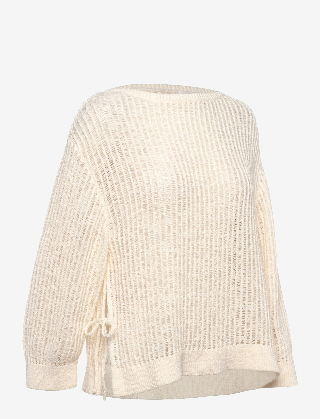 Monki - Loose Open-Knit Side Slit Sweater - striktrøjer - white light - 3