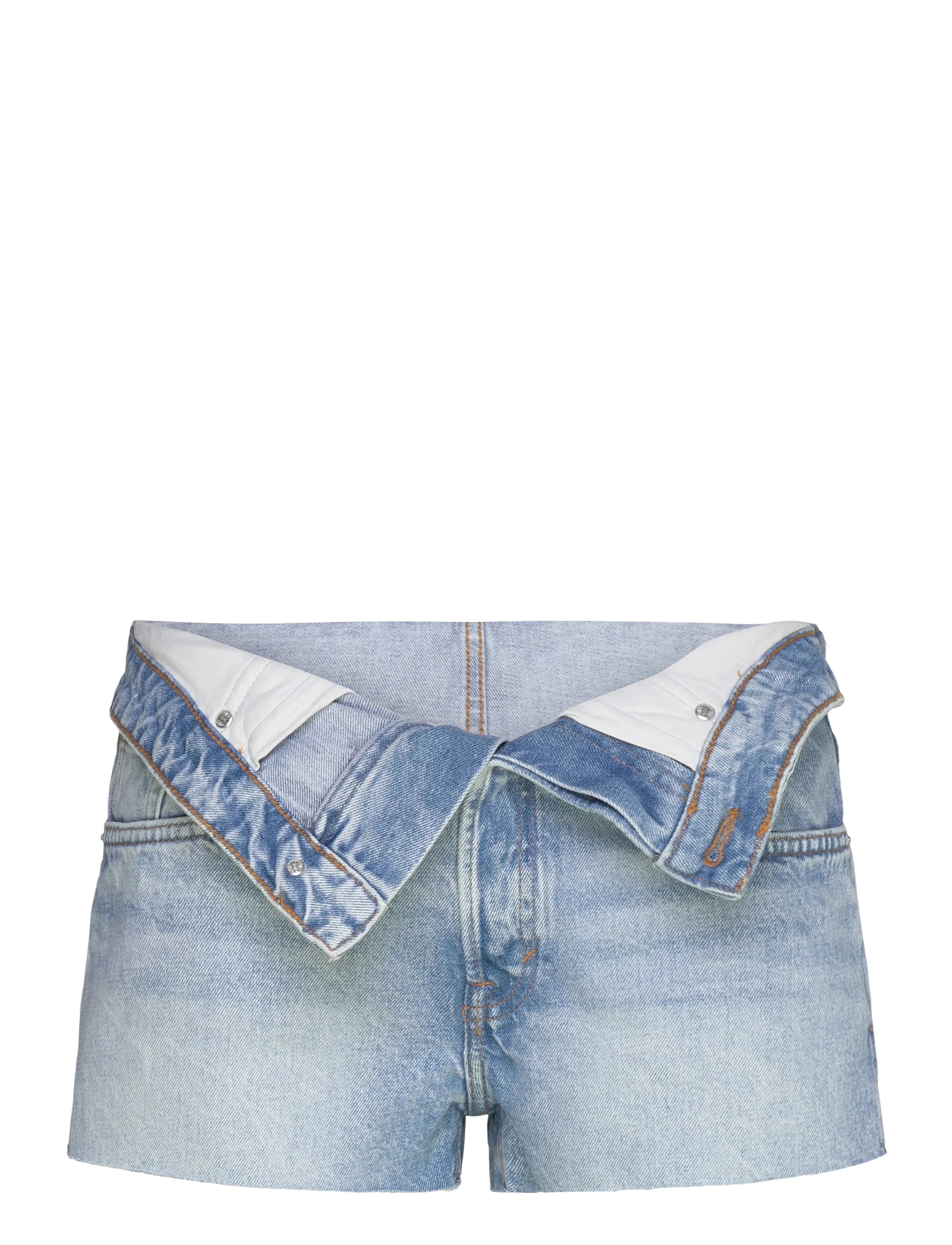 Monki Lana Fold Down Denim Shorts, 26, Blau - Frauen