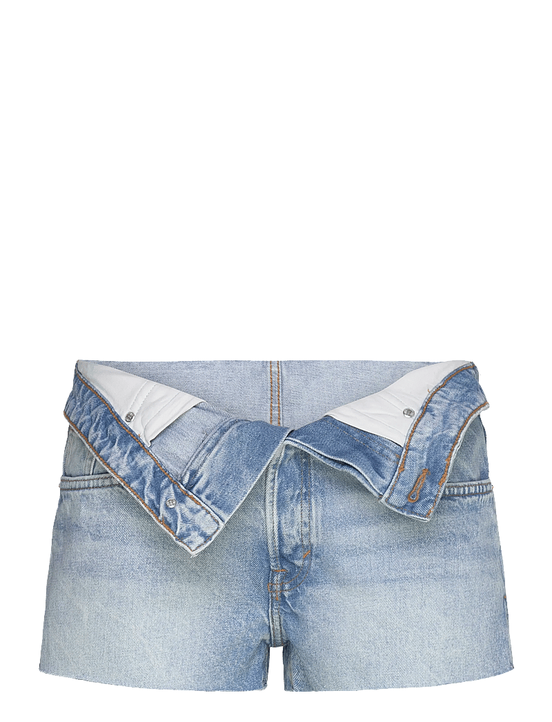 Monki - Lana Fold Down Denim Shorts - jeansshorts - blue dusty light - 0