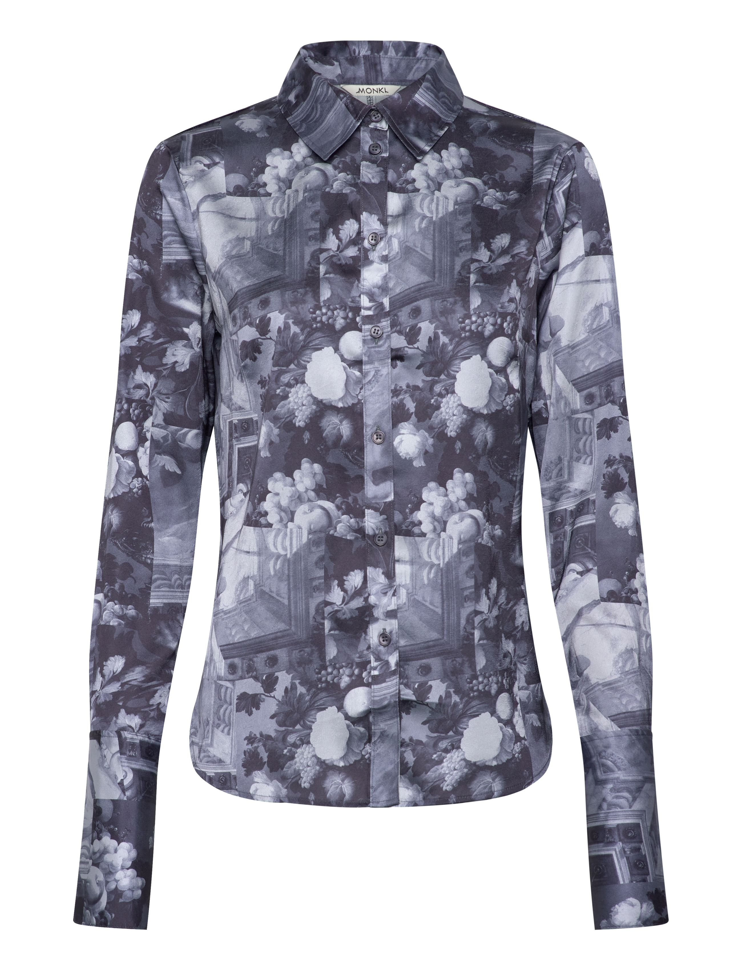 Monki Slim Fit Printed Button-Up Shirt, 46, Shirts, Grau - Long-sleeved, Frauen