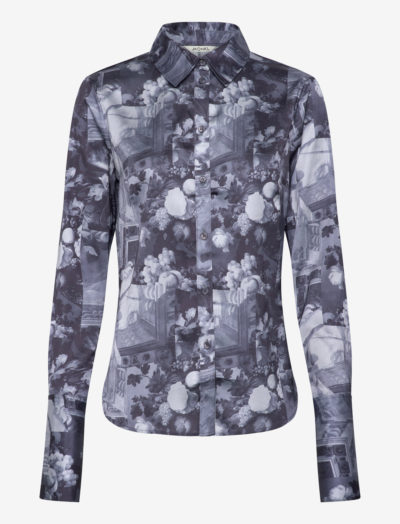 Monki - Slim Fit Printed Button-Up Shirt - langærmede skjorter - grey dark - 0