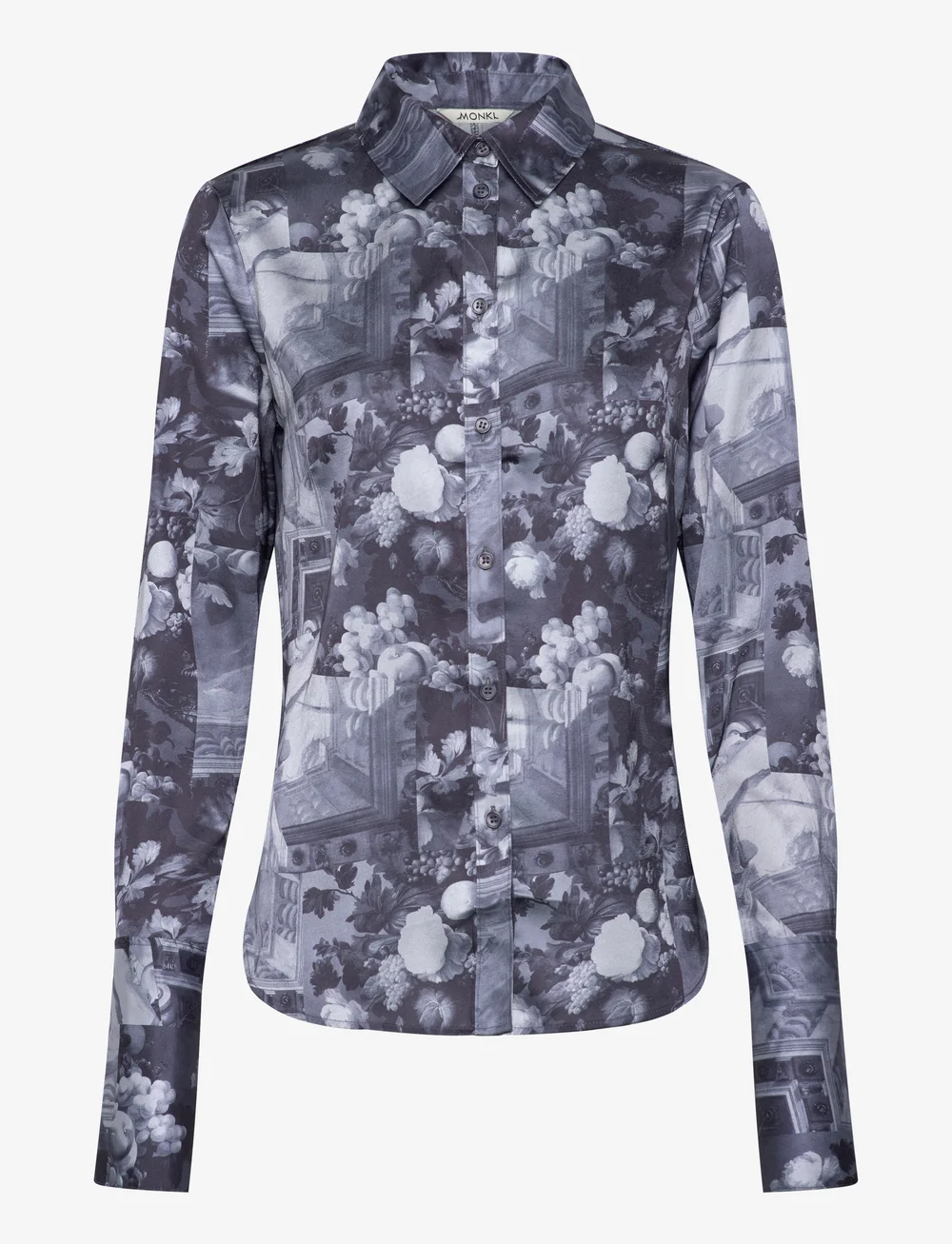 Monki - Slim Fit Printed Button-Up Shirt - langärmlige hemden - grey dark - 0