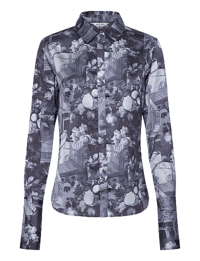 Monki Slim Fit Printed Button-Up Shirt - Blusen & Hemden - GREY DARK / grey