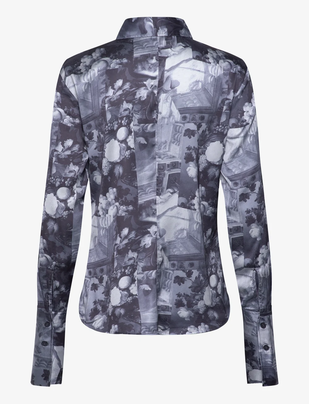 Monki - Slim Fit Printed Button-Up Shirt - langärmlige hemden - grey dark - 1