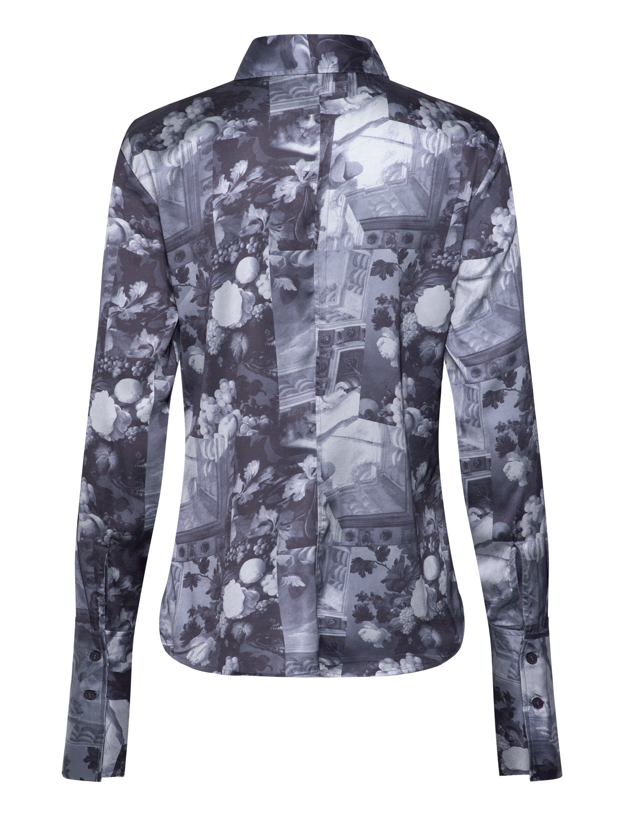 Monki - Slim Fit Printed Button-Up Shirt - langerma skyrtur - grey dark - 1