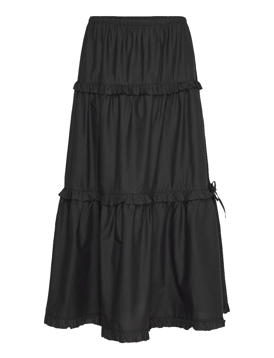 Monki - Ruffled Tiered Cotton Skirt - maxi röcke - black dark - 0