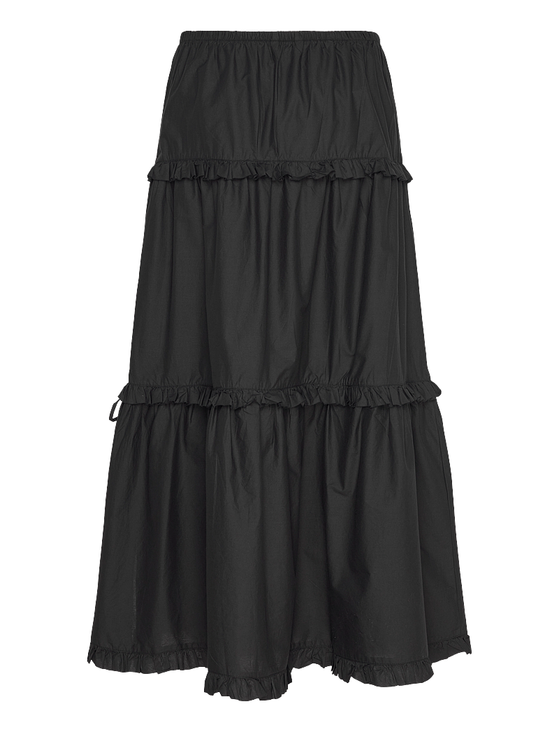 Monki - Ruffled Tiered Cotton Skirt - maxi nederdele - black dark - 1