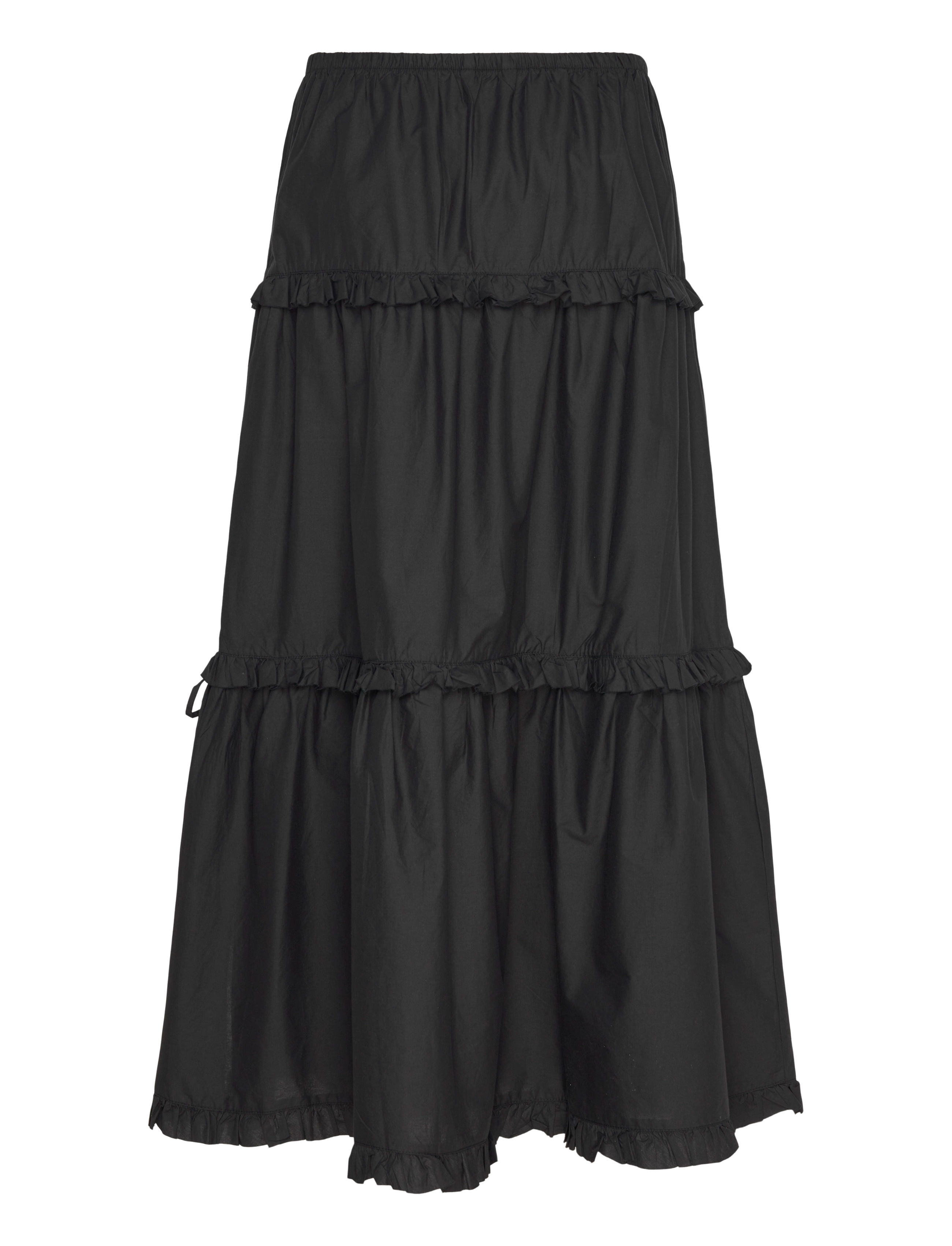 Monki - Ruffled Tiered Cotton Skirt - maxi skirts - black dark - 1