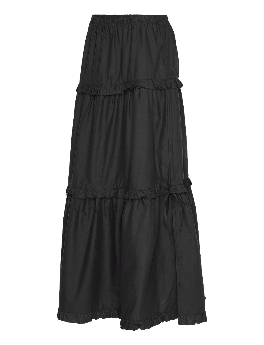 Monki - Ruffled Tiered Cotton Skirt - maxi röcke - black dark - 2