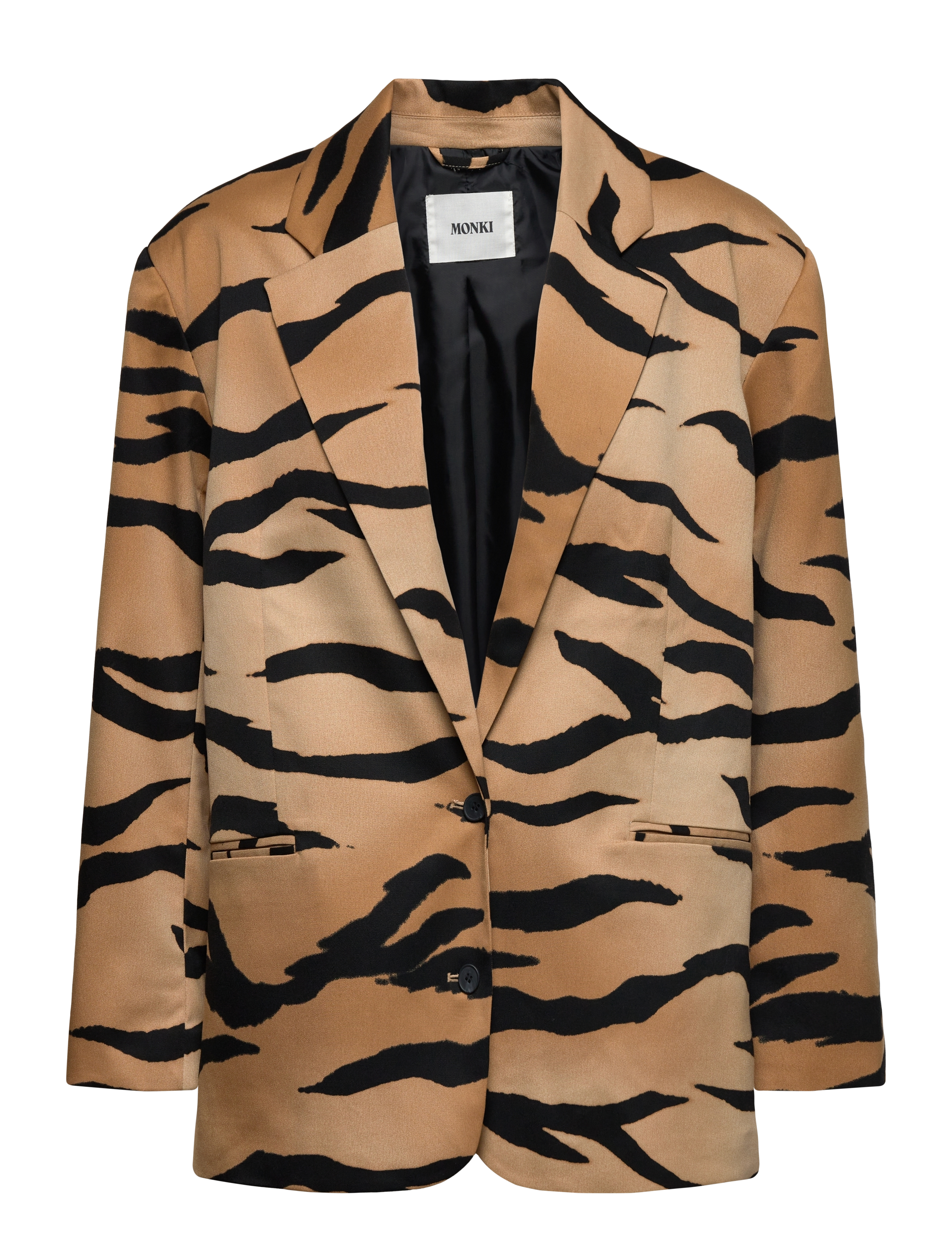 Monki Single-Breasted Oversized Tiger Printed Blazer, S, Braun - Frauen