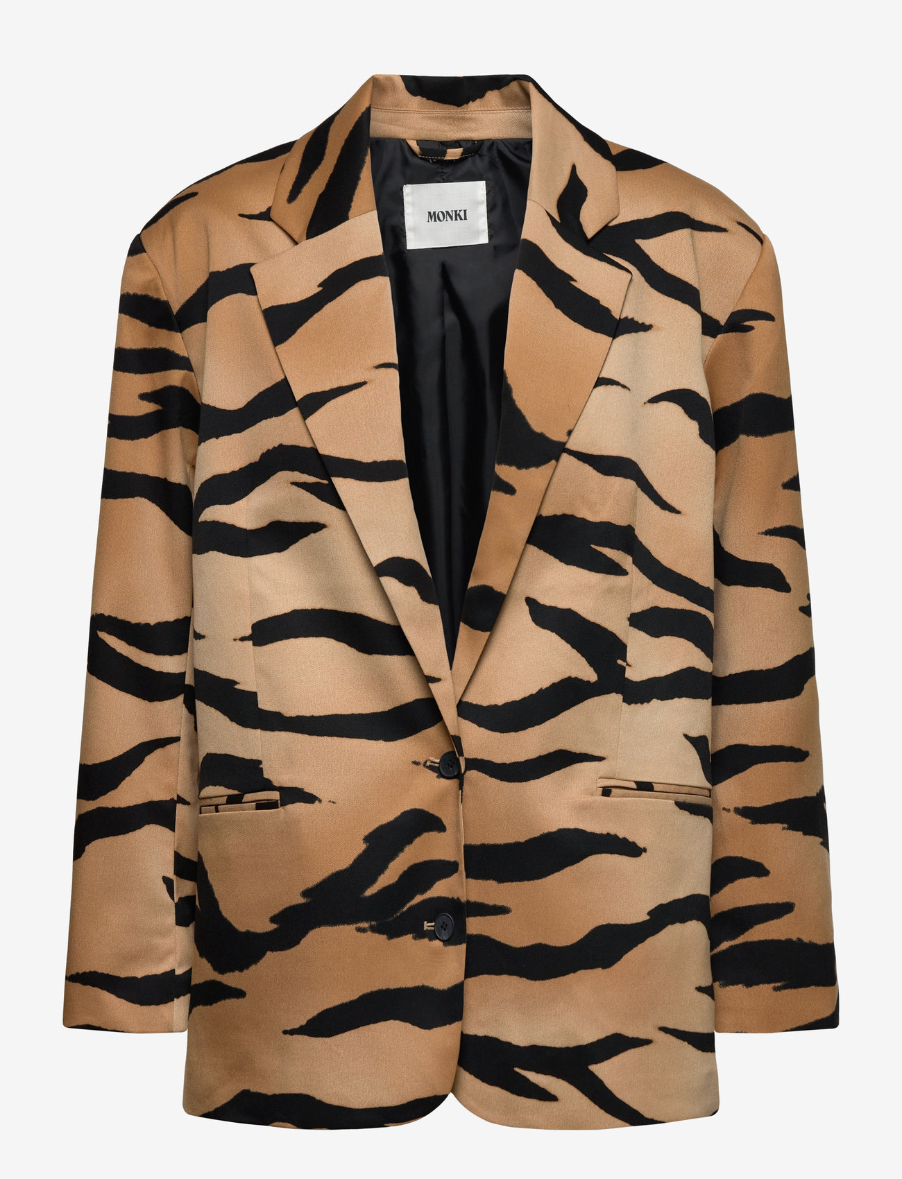 Monki - Single-Breasted Oversized Tiger Printed Blazer - enkeltradede blazere - brown medium dusty - 0