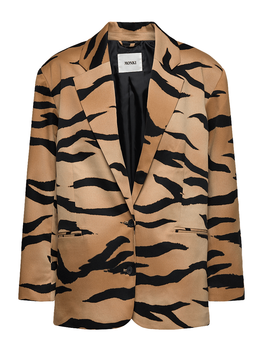 Monki - Single-Breasted Oversized Tiger Printed Blazer - enkelknäppta kavajer - brown medium dusty - 0