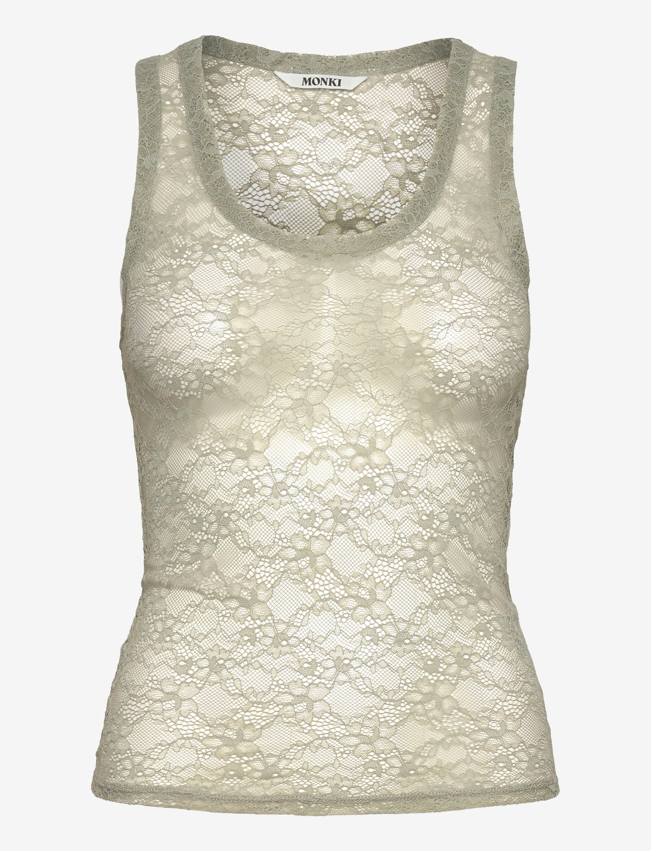 Monki - Sheer Lace Sleeveless Tank Top - linnen - khaki green medium dusty - 0
