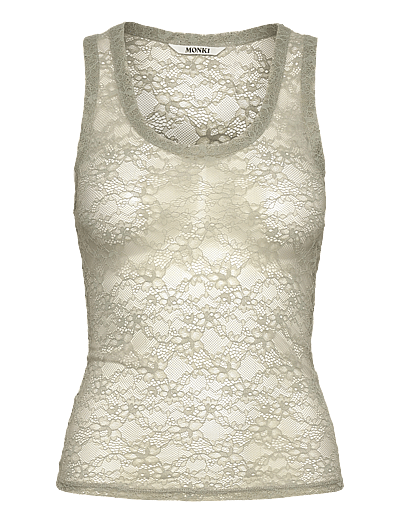 Monki Sheer Lace Sleeveless Tank Top - Varrukateta topid - KHAKI GREEN MEDIUM DUSTY / khaki/green