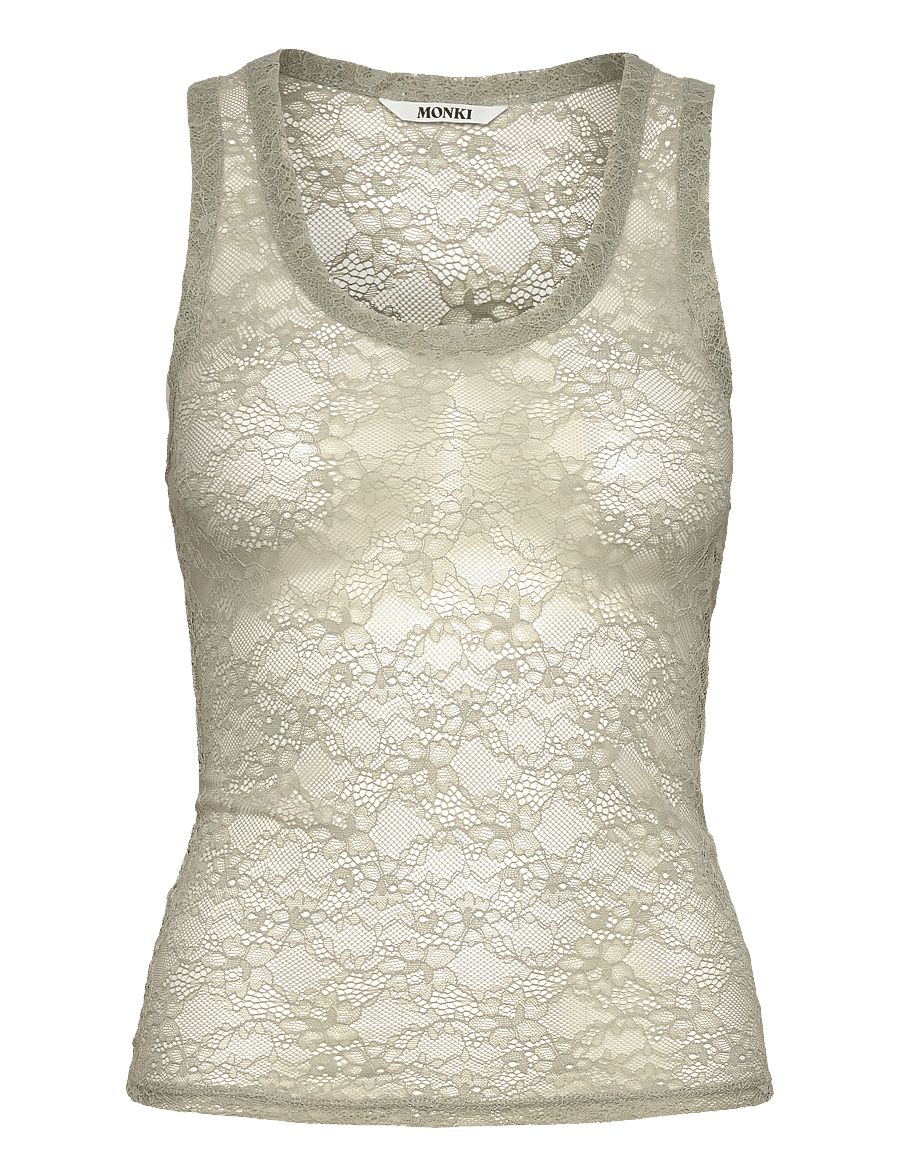 Monki - Sheer Lace Sleeveless Tank Top - Ärmellose tops - khaki green medium dusty - 0
