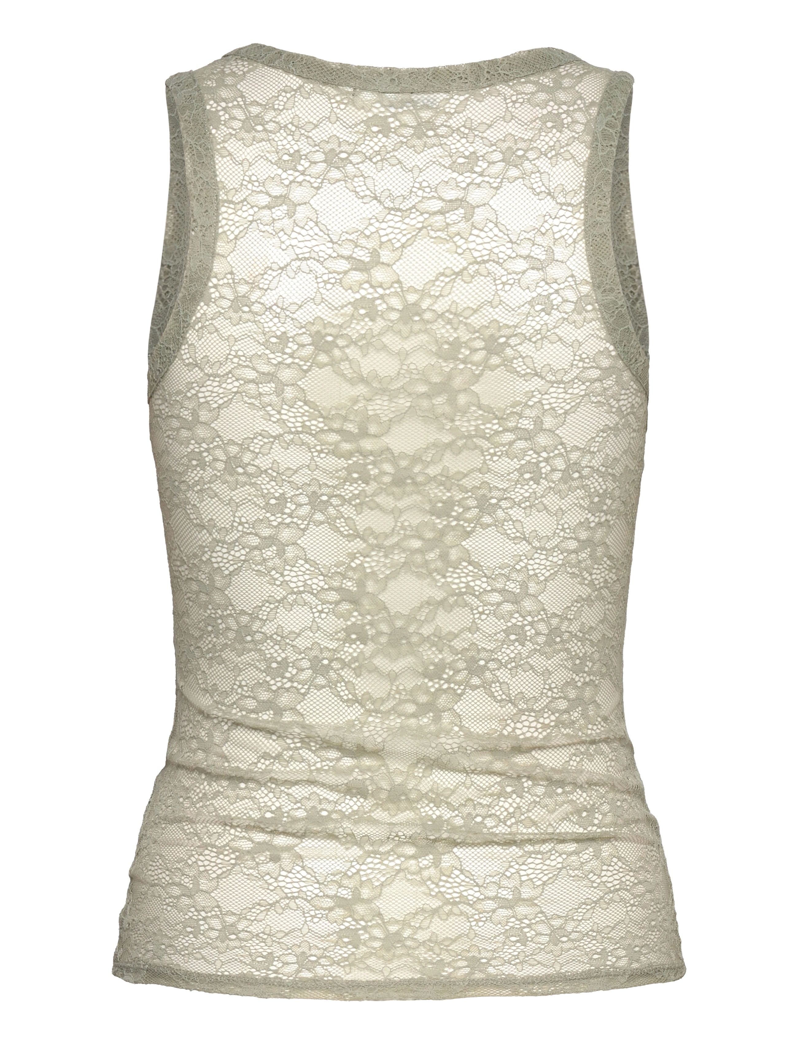 Monki - Sheer Lace Sleeveless Tank Top - sleeveless tops - khaki green medium dusty - 1