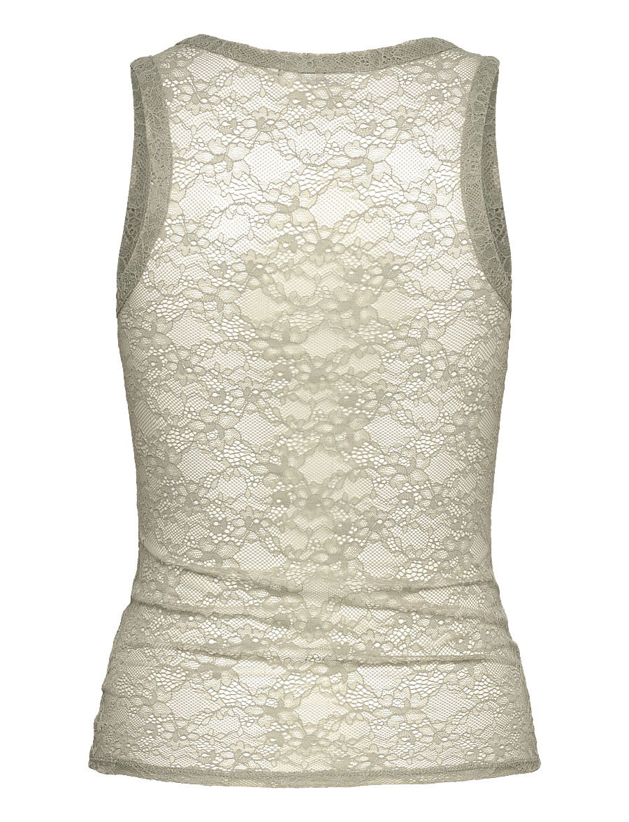Monki - Sheer Lace Sleeveless Tank Top - Ärmellose tops - khaki green medium dusty - 1