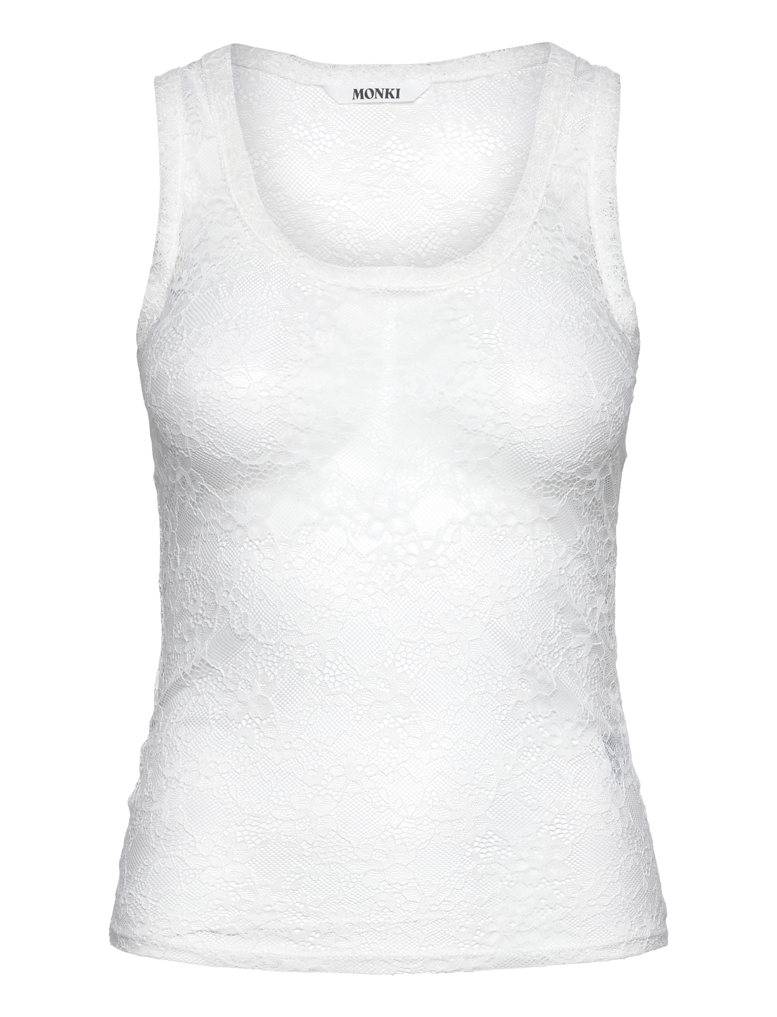 Monki Sheer Lace Sleeveless Tank Top, XXS, T-shirts & Oberteile, Weiß - Sleeveless, Frauen