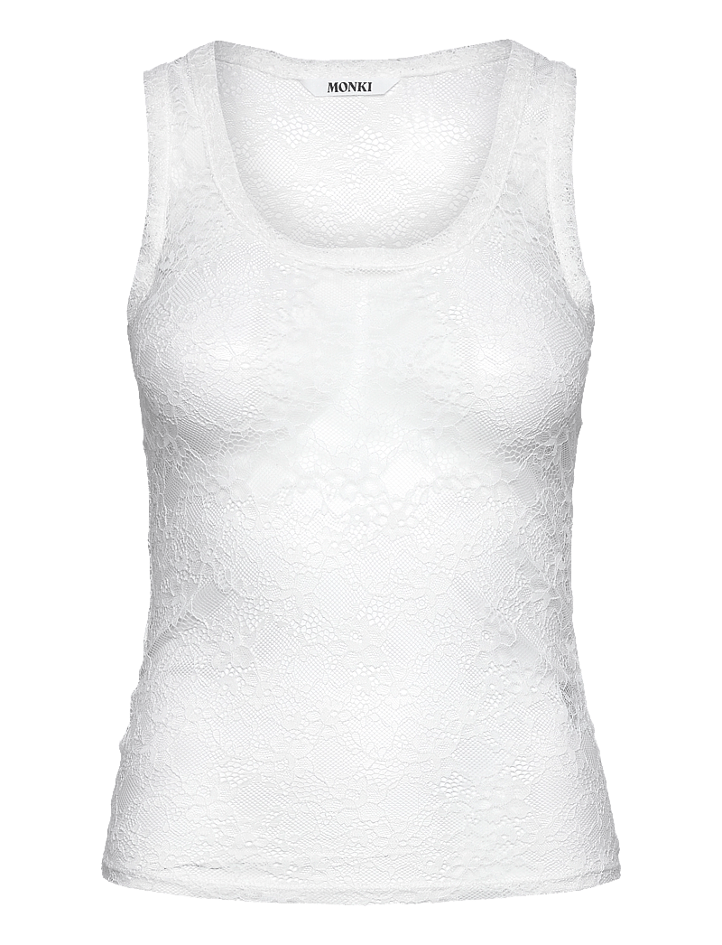 Monki - Sheer Lace Sleeveless Tank Top - ermalausir toppar - white light - 0
