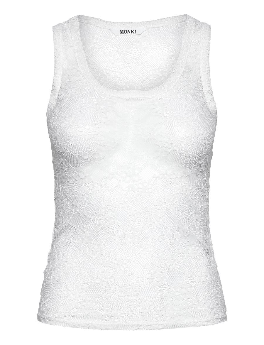 Monki - Sheer Lace Sleeveless Tank Top - ermalausir toppar - white light - 0
