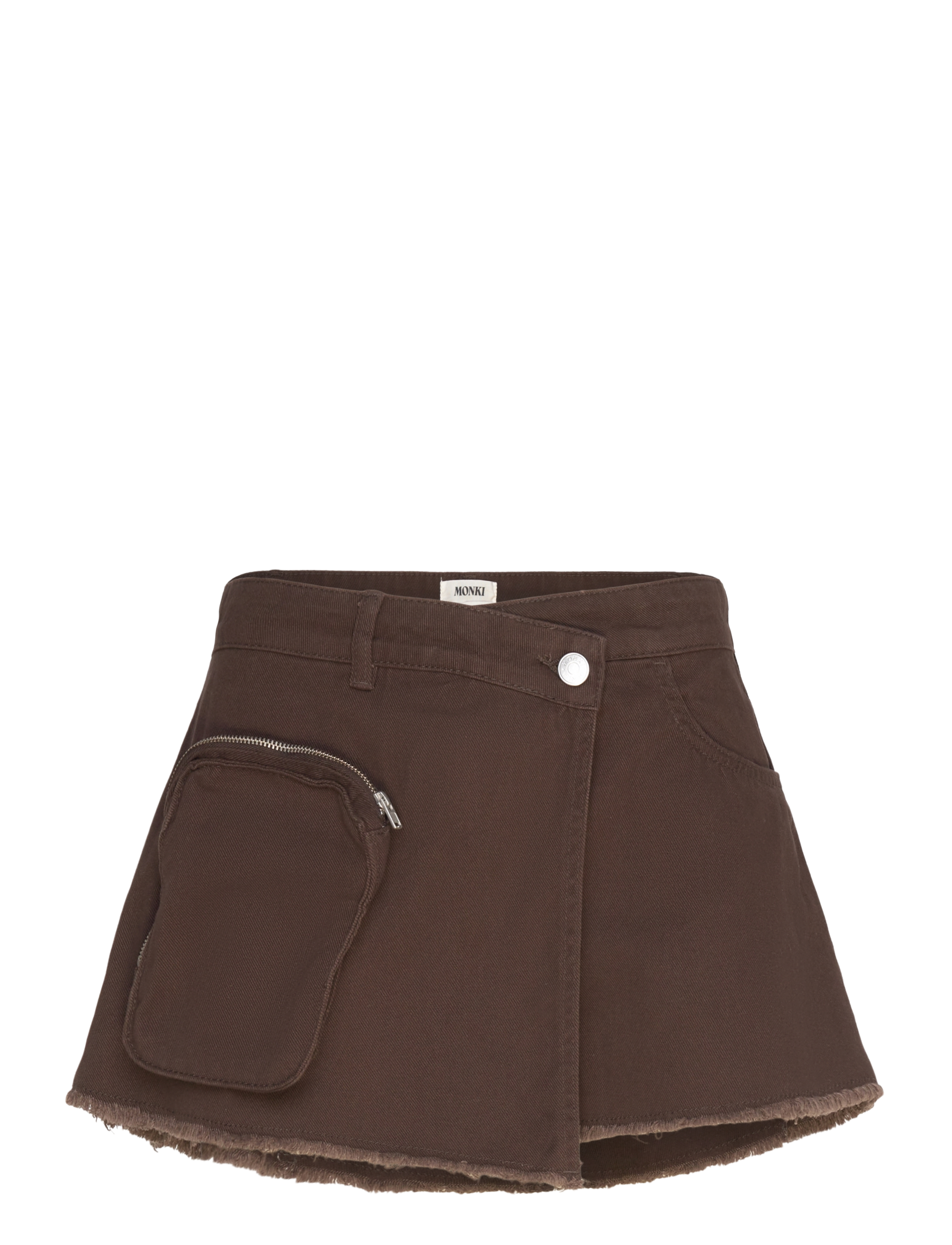 Monki Asymmetric Cotton Twill Wrap Skort, 40, Röcke, Braun - Short Frauen