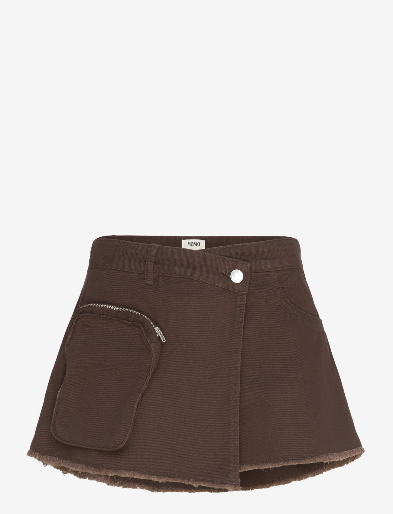 Monki - Asymmetric Cotton Twill Wrap Skort - kurze röcke - brown dark - 0