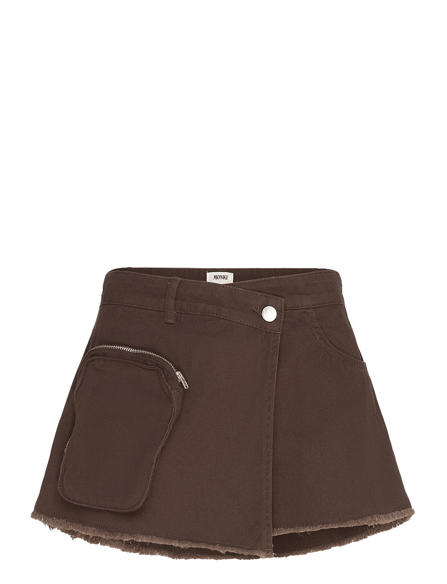 Monki - Asymmetric Cotton Twill Wrap Skort - miniseelikud - brown dark - 0