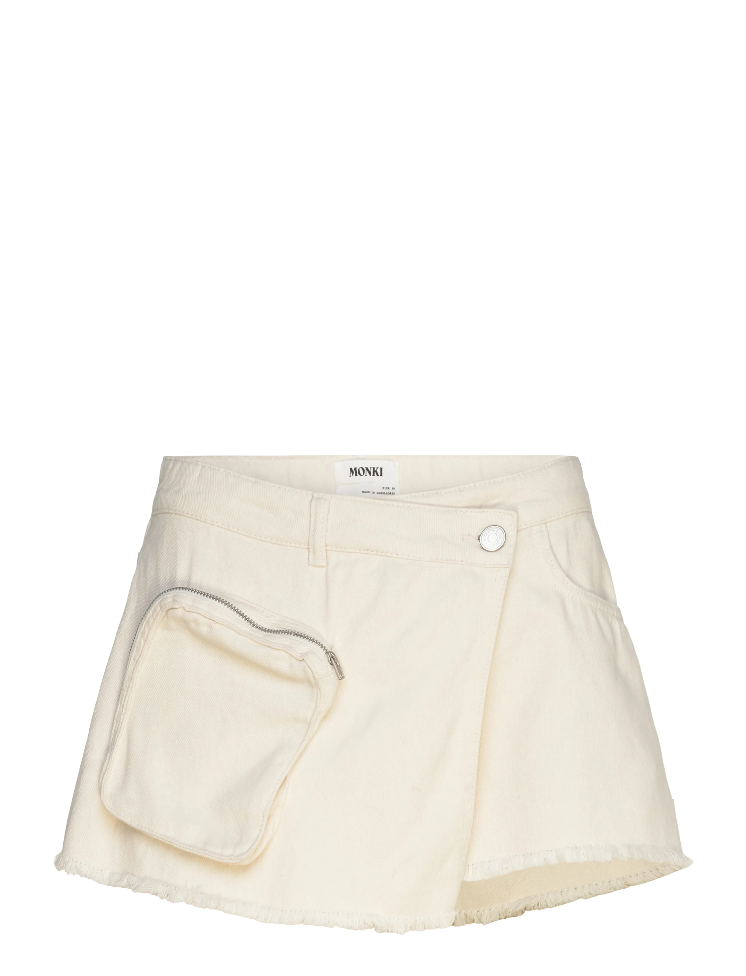 Monki Asymmetric Cotton Twill Wrap Skort, 38, Röcke, Weiß - Short Frauen