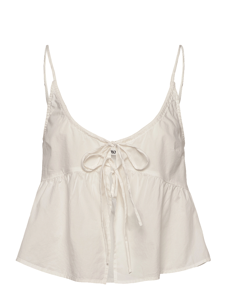 Monki - Cotton Poplin Tie-Front Pyjama Top - oberteile - white - 0