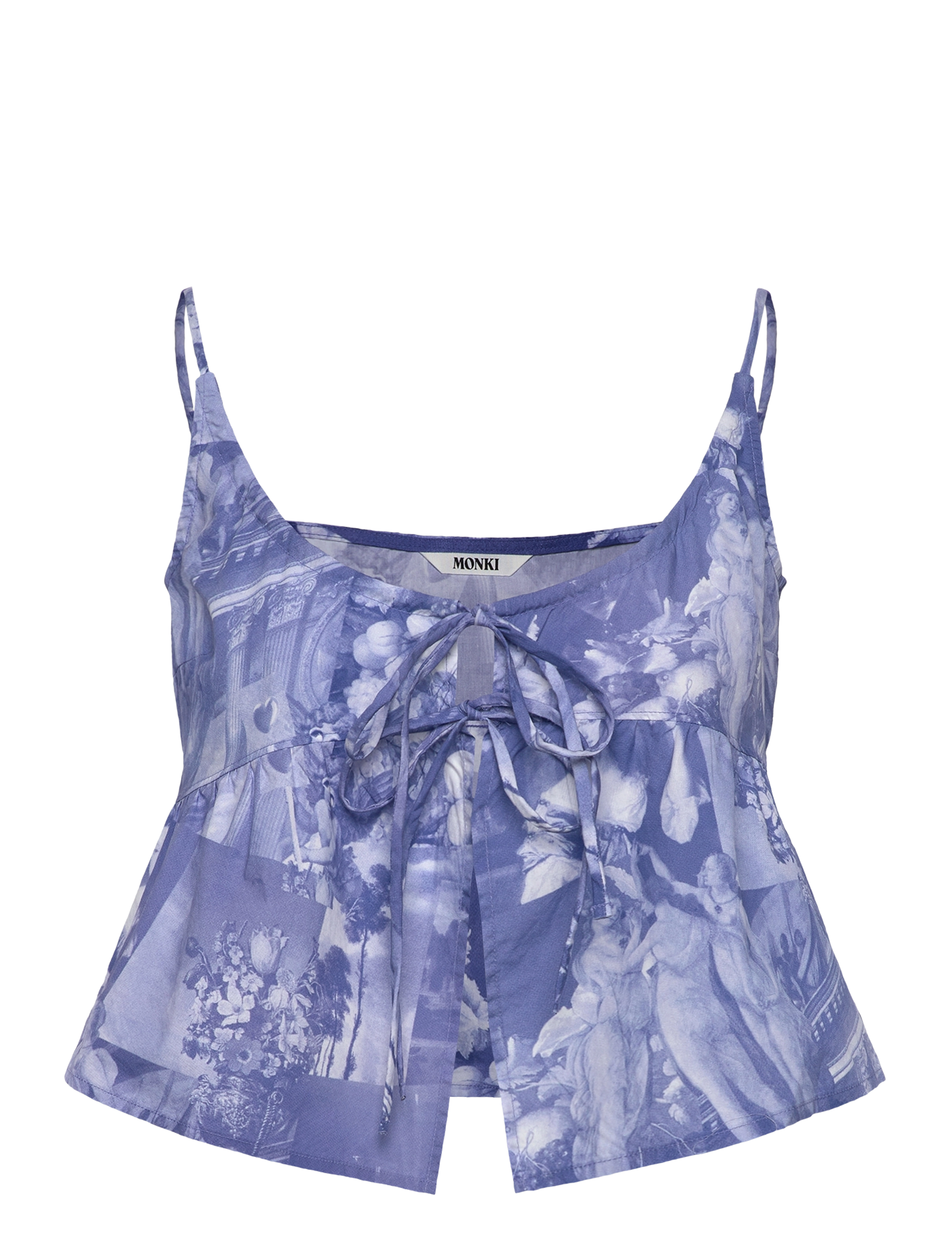 Monki Poplin Top, Kvinder, Bindebånds Top, Blå, Str: XS