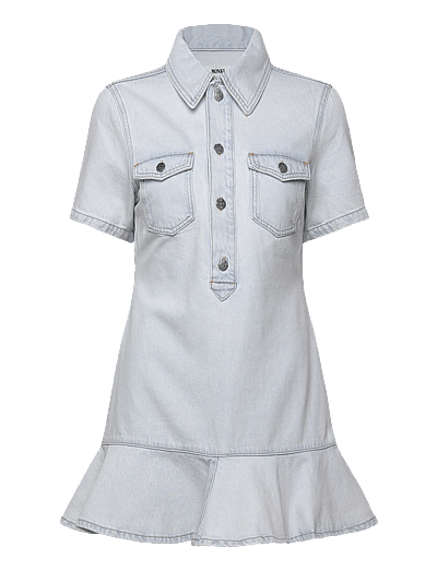 Monki Denim Tunic Mini Dress - Hemdkleider - BLUE DUSTY LIGHT / grey