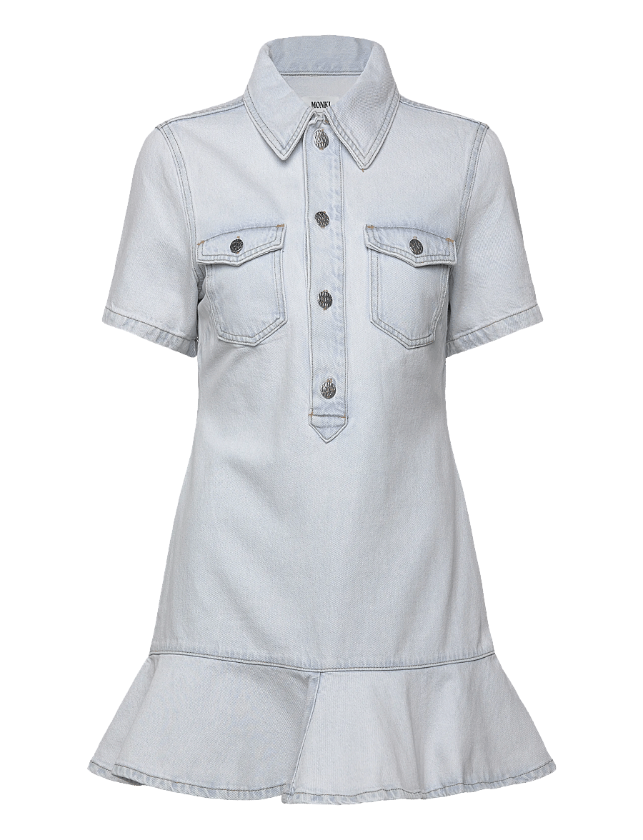 Monki - Denim Tunic Mini Dress - hemdkleider - blue dusty light - 0