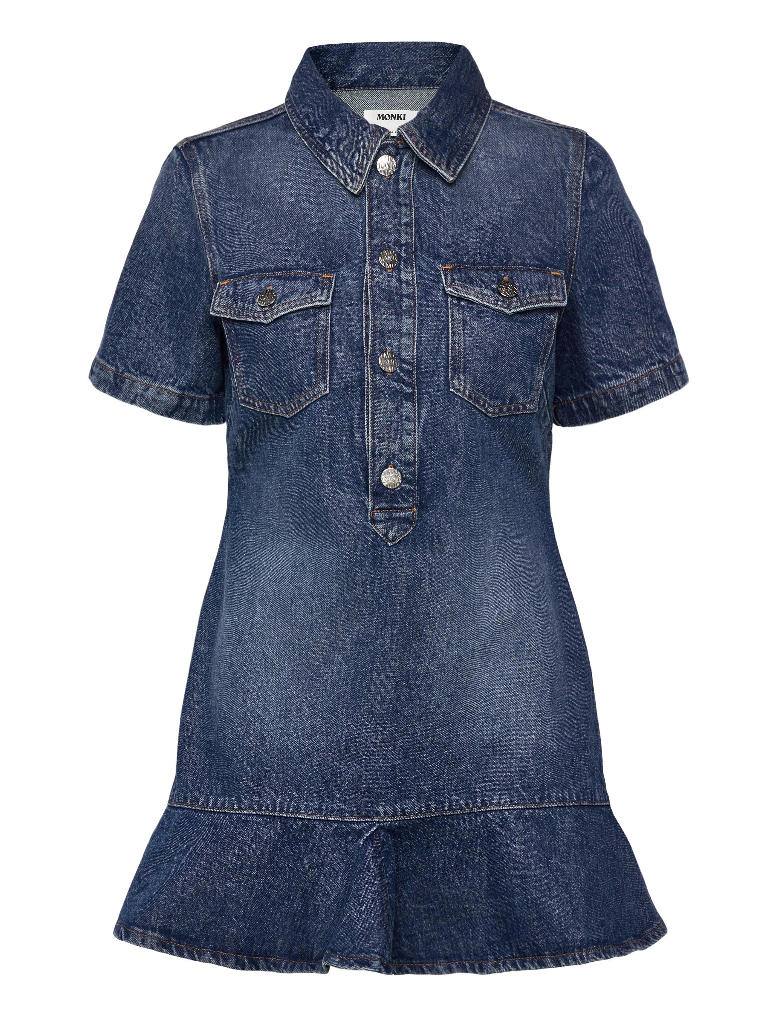 Monki Denim Tunic Mini Dress, XS, Dresses, Blau - Knee-length & Midi, Frauen