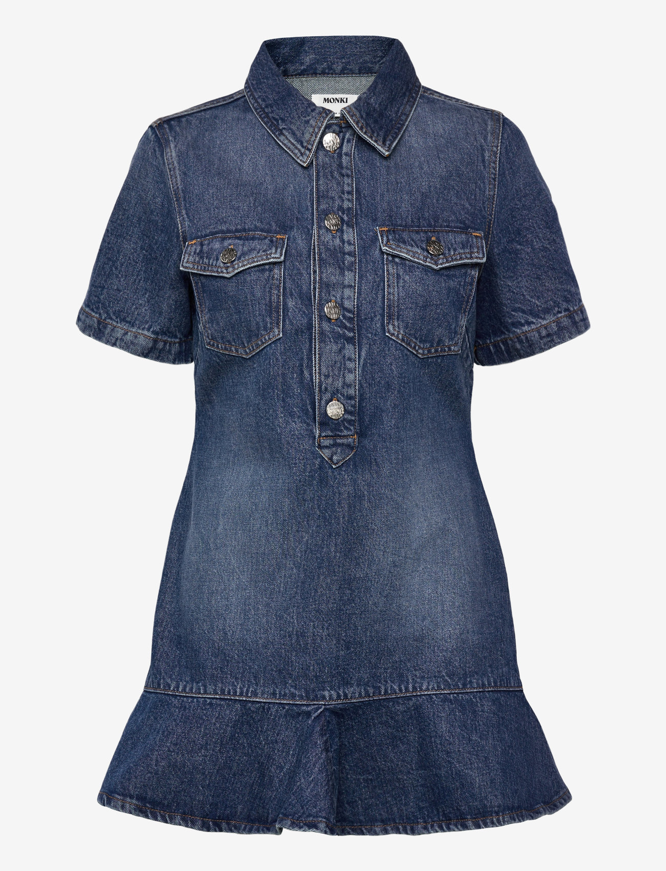 Monki - Denim Tunic Mini Dress - hemdkleider - blue medium dusty - 0