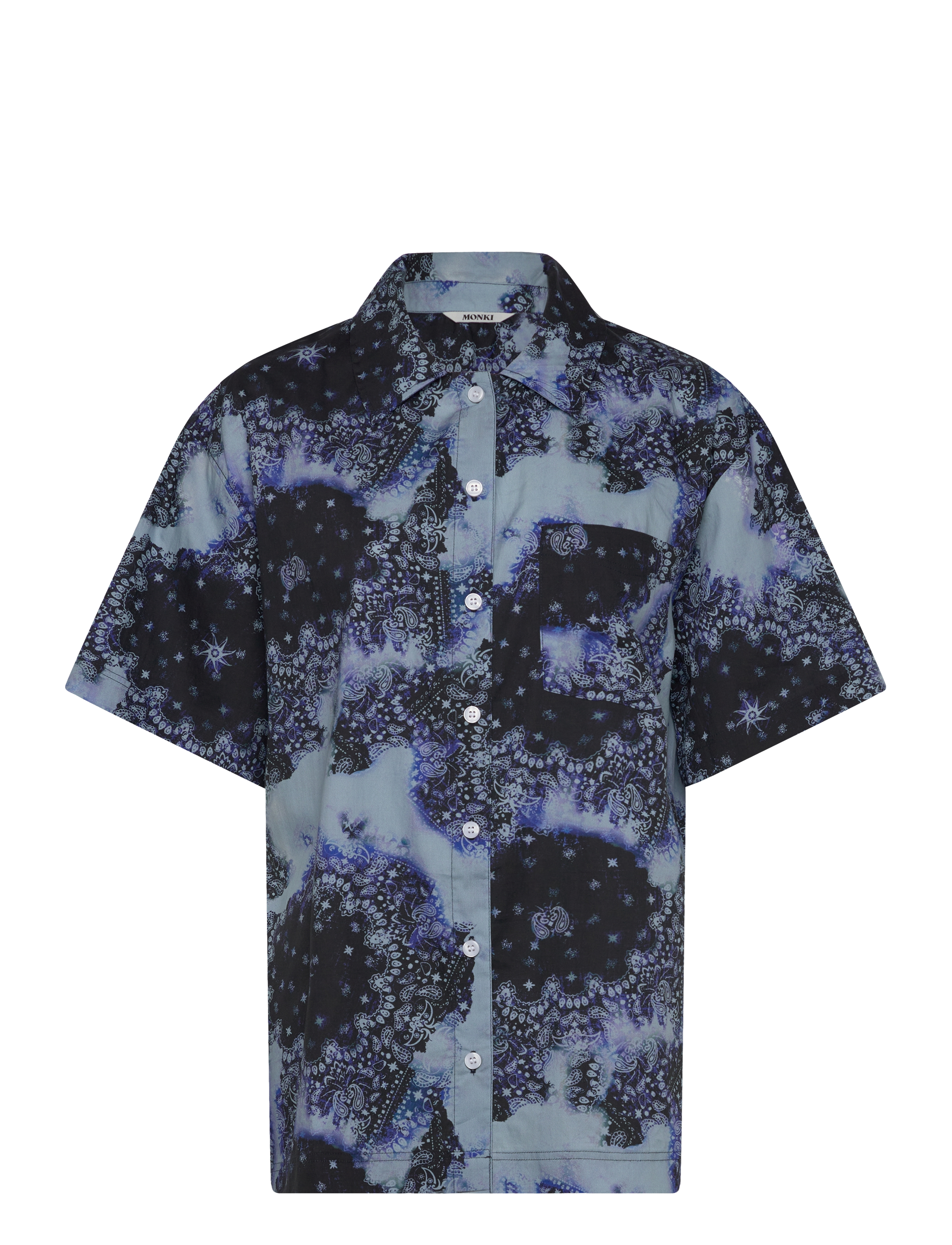 Monki Oversized Short-Sleeved Cotton Poplin Shirt, S, Shirts, Blau - Short-sleeved, Frauen